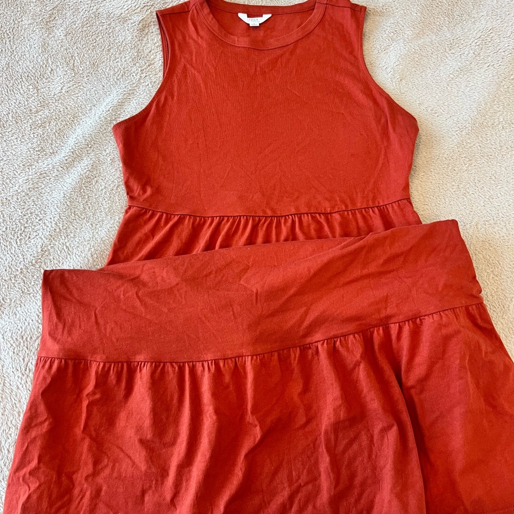 Time and Tru Rust Orange Crewneck Maxi Dress